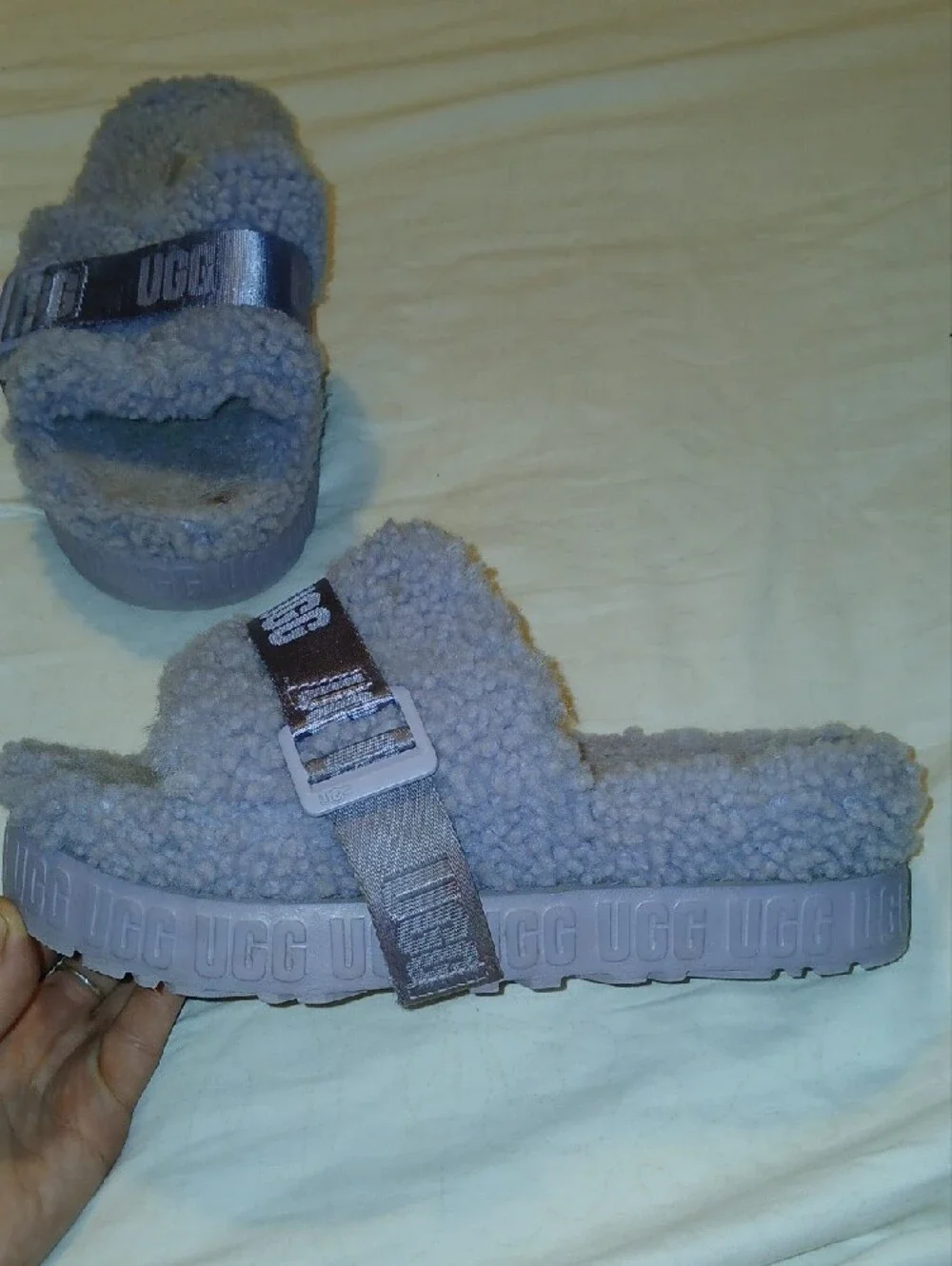 UGG Womens Purple Gray Fluffita Shearling Slide Platform Sandals     Sz: 8